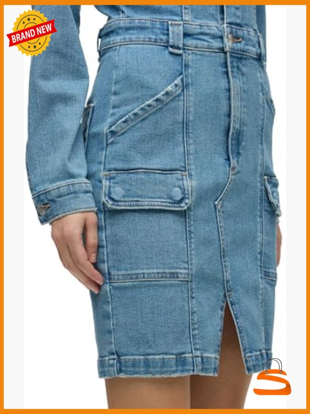 Long Sleeve Denim Dress with Cargo Pockets - Picture 5 of 6